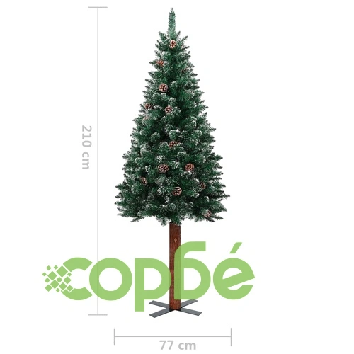 Тънка коледна елха с LED и комплект топки, зелена, 210 см ➤ топ цена ➤ sorbe.bg