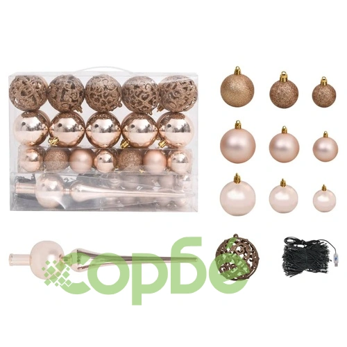 Изкуствена коледна елха с LED и комплект топки, зелена, 120 см ➤ топ цена ➤ sorbe.bg