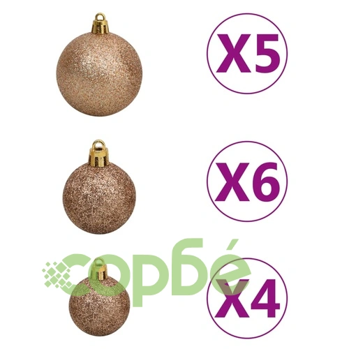 Изкуствена коледна елха с LED и комплект топки, зелена, 120 см ➤ топ цена ➤ sorbe.bg