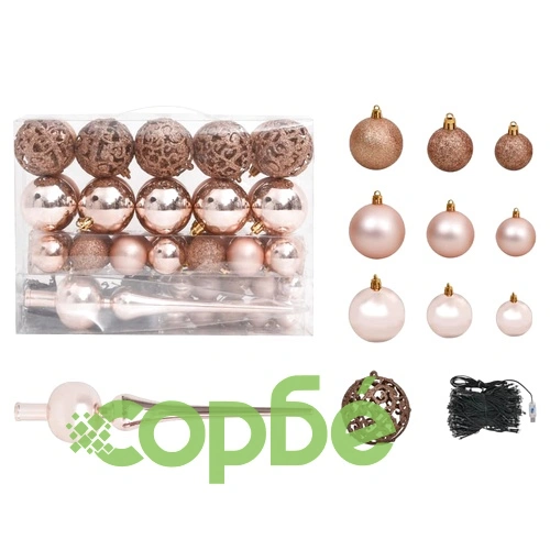 Коледен гирлянд с LED и комплект топки, зелен, 5 м, PVC ➤ топ цена ➤ sorbe.bg