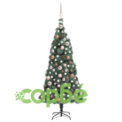 Изкуствена коледна елха с LED и топки, зелена, 120 см, PVC и PE ➤ топ цена ➤ sorbe.bg