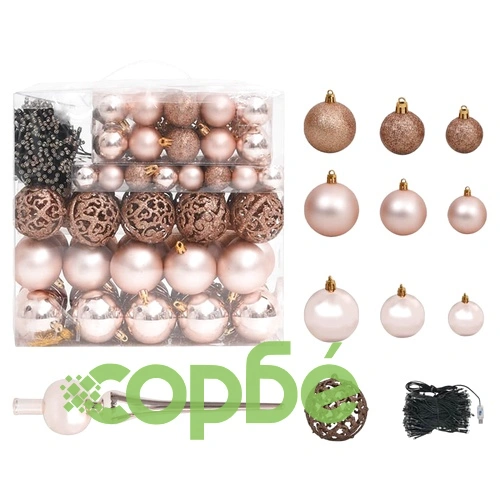 Изкуствена коледна елха с LED и топки, зелена, 240 см, PVC и PE ➤ топ цена ➤ sorbe.bg