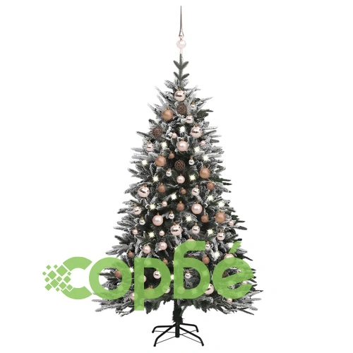 Изкуствена коледна елха с LED, топки и сняг, 150 см, PVC и PE ➤ топ цена ➤ sorbe.bg
