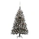 Изкуствена коледна елха с LED, топки и сняг, 150 см, PVC и PE