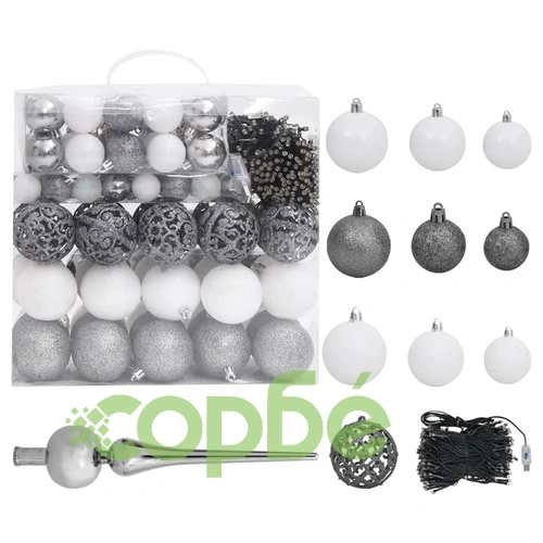 Изкуствена коледна елха с LED и комплект топки 300 см зелена ➤ топ цена ➤ sorbe.bg