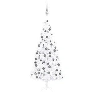 Комплект изкуствена коледна елха и топки с LED, 300 см, бяла