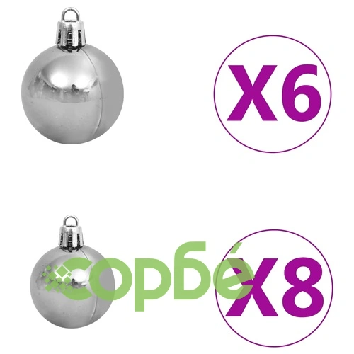 Тънка изкуствена коледна елха с LED и топки, зелена, 120 см ➤ топ цена ➤ sorbe.bg