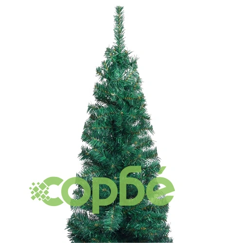Тънка изкуствена коледна елха с LED и топки, зелена, 150 см ➤ топ цена ➤ sorbe.bg