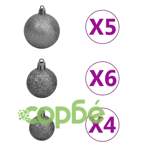 Тънка изкуствена коледна елха с LED и топки, зелена, 150 см ➤ топ цена ➤ sorbe.bg