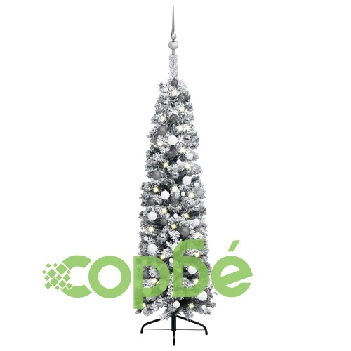 Тънка изкуствена коледна елха с LED и топки, зелена, 150 см ➤ топ цена ➤ sorbe.bg