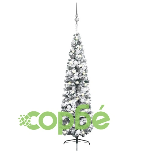 Тънка изкуствена коледна елха с LED и топки, зелена, 210 см ➤ топ цена ➤ sorbe.bg