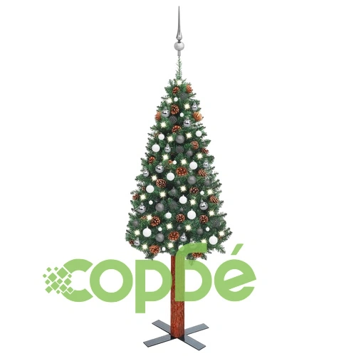 Тънка коледна елха с LED и комплект топки, зелена, 180 см, PVC ➤ топ цена ➤ sorbe.bg