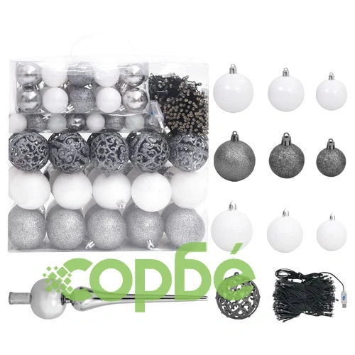 Коледен гирлянд с LED и комплект топки, зелен, 20 м, PVC ➤ топ цена ➤ sorbe.bg