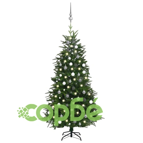Изкуствена коледна елха, LED и топки, зелена, 180 см, PVC и PE ➤ топ цена ➤ sorbe.bg