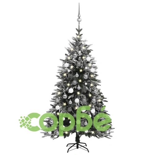 Изкуствена коледна елха с LED, топки и сняг, 120 см, PVC и PE ➤ топ цена ➤ sorbe.bg