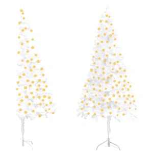 Ъглова изкуствена осветена коледна елха, бяла, 120 см, PVC