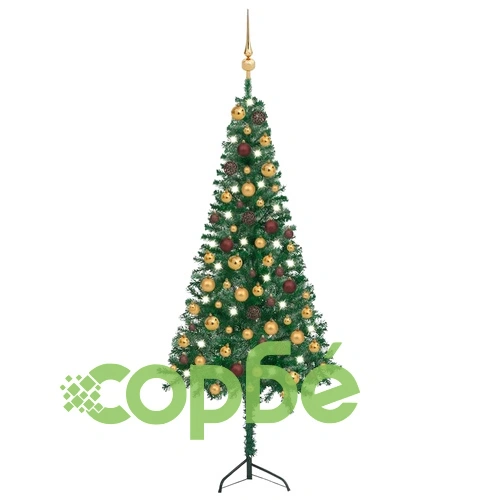 Ъглова изкуствена коледна елха с LED и топки зелена 120 см PVC ➤ топ цена ➤ sorbe.bg