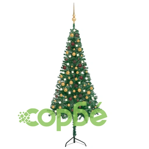 Ъглова изкуствена коледна елха с LED и топки зелена 180 см PVC ➤ топ цена ➤ sorbe.bg