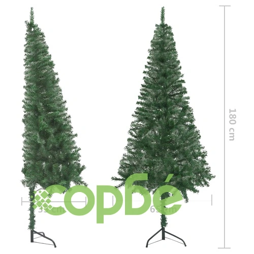 Ъглова изкуствена коледна елха с LED и топки зелена 180 см PVC ➤ топ цена ➤ sorbe.bg
