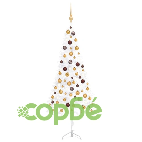 Ъглова изкуствена коледна елха с LED и топки бяла 120 см PVC ➤ топ цена ➤ sorbe.bg