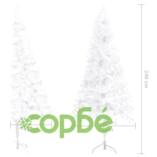 Ъглова изкуствена коледна елха с LED и топки, бяла, 240 см, PVC ➤ топ цена ➤ sorbe.bg