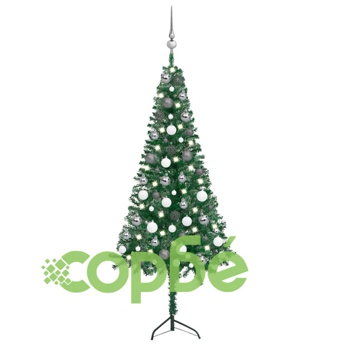 Ъглова изкуствена коледна елха с LED и топки зелена 120 см PVC ➤ топ цена ➤ sorbe.bg