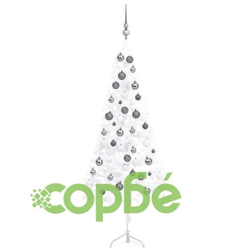 Ъглова изкуствена коледна елха с LED и топки бяла 120 см PVC ➤ топ цена ➤ sorbe.bg