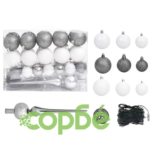 Ъглова изкуствена коледна елха с LED и топки бяла 180 см PVC ➤ топ цена ➤ sorbe.bg