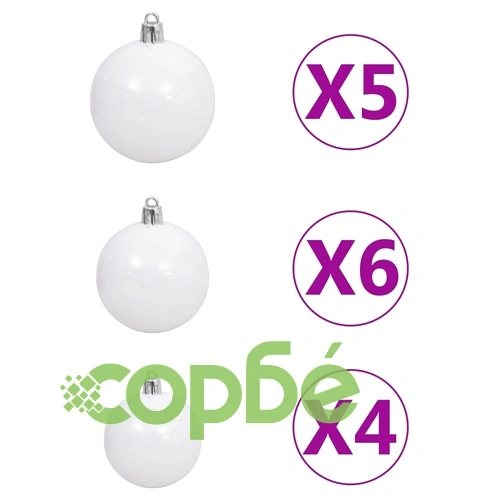 Ъглова изкуствена коледна елха с LED и топки, бяла, 210 см, PVC ➤ топ цена ➤ sorbe.bg