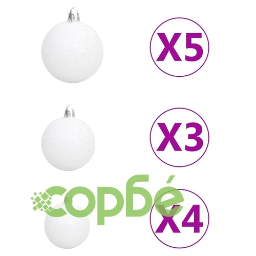 Ъглова изкуствена коледна елха с LED и топки, бяла, 240 см, PVC ➤ топ цена ➤ sorbe.bg