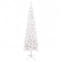 Тънка коледна елха с LED, бяла, 120 см