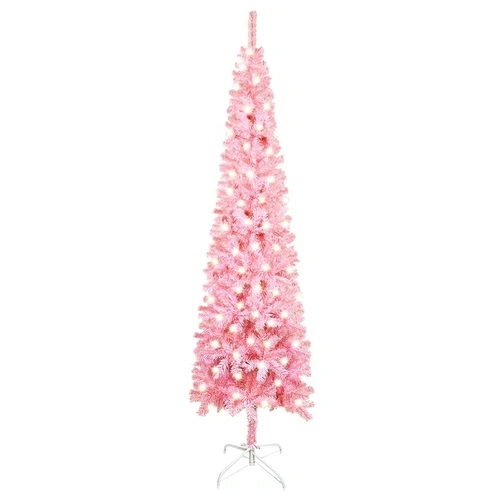 Тънка коледна елха с LED, розова, 180 см ➤ топ цена ➤ sorbe.bg