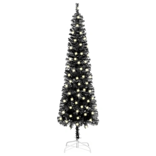 Тънка коледна елха с LED, черна, 210 см ➤ топ цена ➤ sorbe.bg