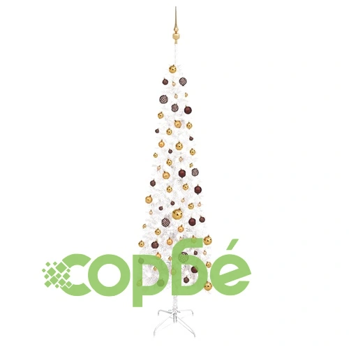 Тънка коледна елха с LED и комплект топки, бяла, 240 см ➤ топ цена ➤ sorbe.bg