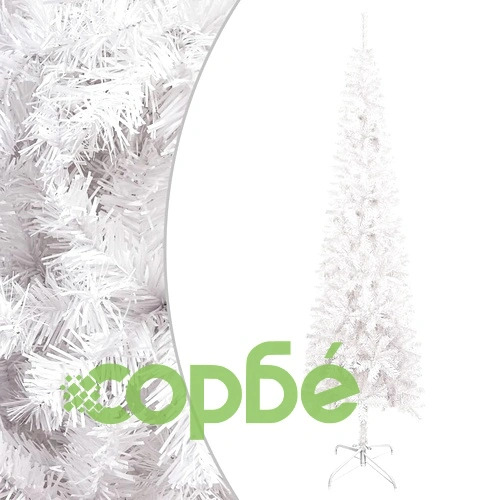 Тънка коледна елха с LED и комплект топки, бяла, 240 см ➤ топ цена ➤ sorbe.bg