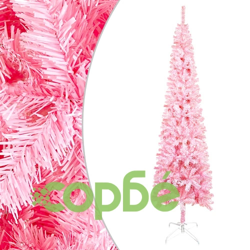 Тънка коледна елха с LED и комплект топки, розова, 180 см ➤ топ цена ➤ sorbe.bg