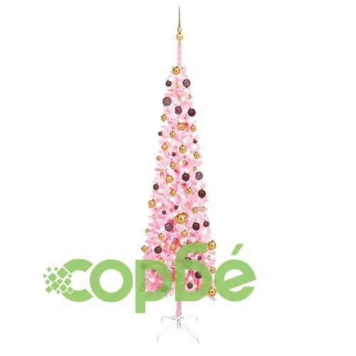 Тънка коледна елха с LED и комплект топки, розова, 240 см ➤ топ цена ➤ sorbe.bg