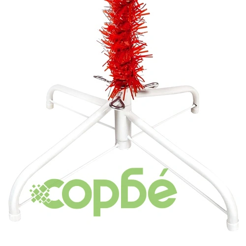 Тънка готова осветена коледна елха с топки, червена, 180 см ➤ топ цена ➤ sorbe.bg