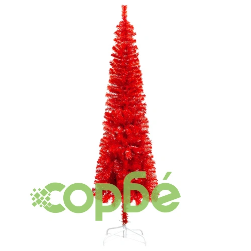Тънка готова осветена коледна елха с топки, червена, 210 см ➤ топ цена ➤ sorbe.bg