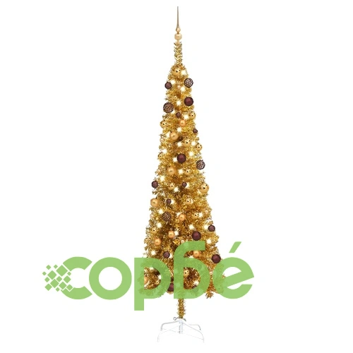 Тънка готова осветена коледна елха с топки, златиста, 240 см ➤ топ цена ➤ sorbe.bg