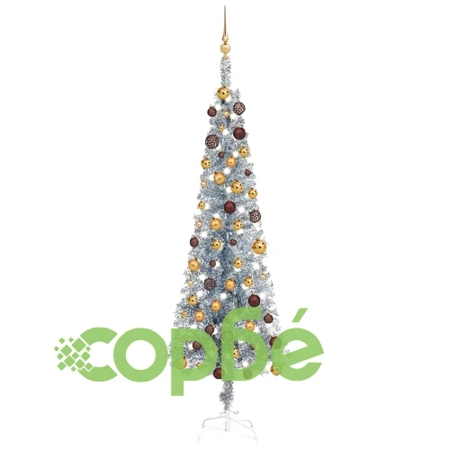 Тънка коледна елха с LED и комплект топки, сребриста, 180 см ➤ топ цена ➤ sorbe.bg