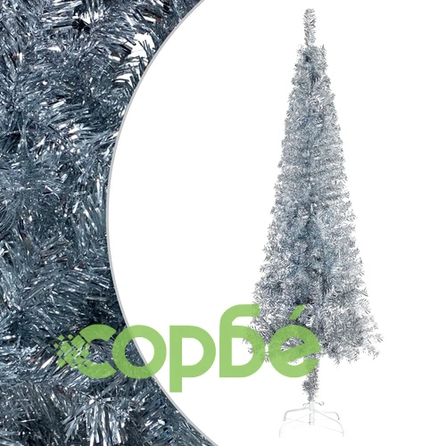 Тънка коледна елха с LED и комплект топки, сребриста, 180 см ➤ топ цена ➤ sorbe.bg
