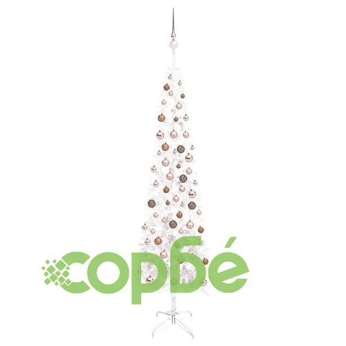 Тънка коледна елха с LED и комплект топки, бяла, 210 см ➤ топ цена ➤ sorbe.bg