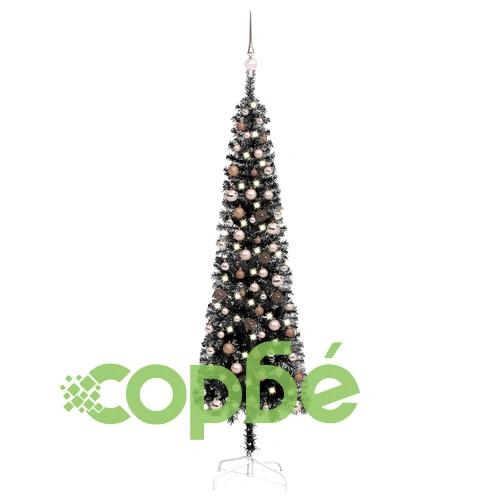 Тънка коледна елха с LED и комплект топки, черна, 210 см ➤ топ цена ➤ sorbe.bg