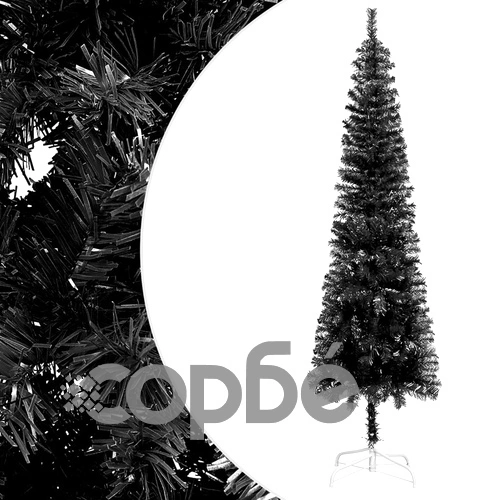 Тънка коледна елха с LED и комплект топки, черна, 240 см ➤ топ цена ➤ sorbe.bg