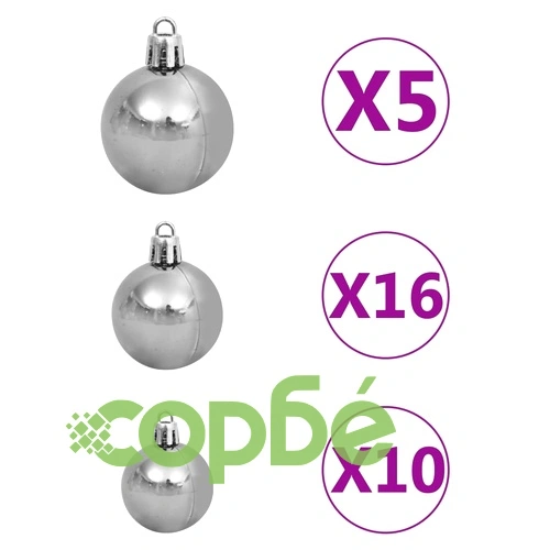 Обърната изкуствена коледна елха с LED и комплект топки, 210 см ➤ топ цена ➤ sorbe.bg