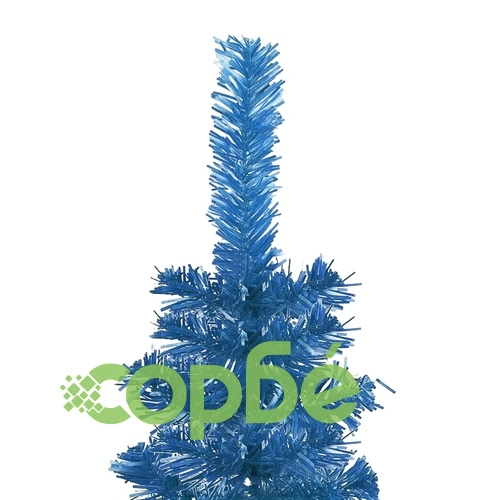Тънка изкуствена осветена коледна елха с топки, синя, 210 см ➤ топ цена ➤ sorbe.bg