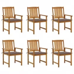 Градински столове с възглавници, 6 бр, акация масив