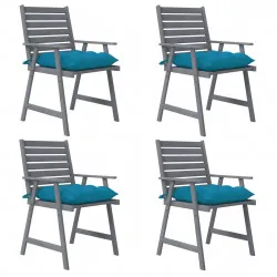 Градински трапезни столове с възглавници, 4 бр, акация масив
