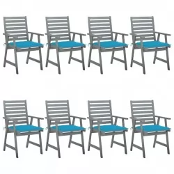 Градински трапезни столове с възглавници, 8 бр, акация масив